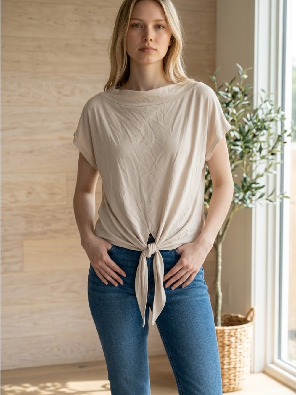 Veronica M Modal Tie Front Dolman Top Cream Ivory Made USA Medium Soft